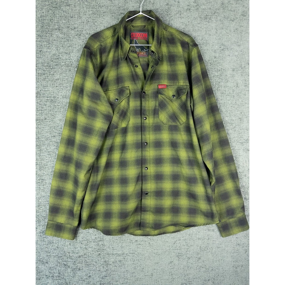 Dixxon Flannel Co Lone Wolf Shirt Mens LT Green Black Plaid Snap Button Streetwe
